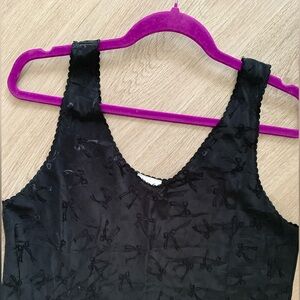 🎄🔥🖤🎀Linda Bow Detailed Black Scalloped Trim Slip Dress Nightgown